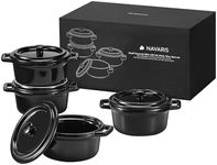 Navaris Small Casserole Dish with Lid - Oven Dishes - Mini Cocotte Casseroles Easy Clean - Mini Dutch Oven Pot with Lid - Non-Toxic Lead-Free - Set of 4-16 oz (473 ml) - Black