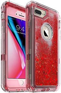 MXX Heavy Duty Case Compatible with iphone 8 Plus, 6S Plus, Glitter 3D Bling Sparkle Flowing Liquid Case Transparent 3 in 1 Shockproof TPU Silicone Core + PC Frame Case Cover for 7 Plus/ 8+(Clear/Red)