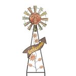 TERESA'S COLLECTIONS Garden Ornaments Outdoor, Sun & Flower Metal Solar Garden Lights, Wind Spinners for Garden Decorations, Decorative Stake Yard Decoration Lawn Yard, 36.6 inch