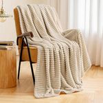 MIULEE Fleece Throw Blanket with Stripe Pattern Fuzzy Flannel Beige Blanket for Couch Plush Warm Cozy Bed Blanket Boho Decor for Bed Sofa Chair Twin Size 60"x80"