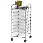 SimpleHouseware 8-Drawer Rolling Storage Utility Cart with Wheels for Office, Chrome