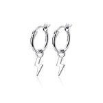 Delicate Small Lightning Bolt Dangle Hoop Earrings for Women Girls Men Sterling Silver Dipped Huggie Personalized Drop Clip Hypoallergenic Stud Delicate Charm Punk Fashion Jewelry White Gold Plated