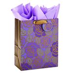 Hallmark 13" Large Gift Bag with Tissue Paper (Purple Flowers, Gold Accents) for Birthdays, Mother's Day, Bridal Showers, Weddings, Retirements, Anniversaries, Engagements, Any Occasion