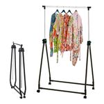 Top Home Solutions® Clothes Rail, Chrome Heavy-Duty Adjustable Collapsible Clothing Rack with wheels Open Wardrobe for Bedroom