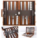 15 Inch Backgammon Set 2 Players, Travel Classic Backgammon Set with Portable Premium Leather Case, Wooden Luxury Folding Puzzle Board game for Adults Board Game, Tactical Board Game Ideas