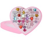 FRIUSATE 36pcs Adjustable Rings Set for Little Girls, Girls Crystal Jewelry Rings Princess Jewelry Finger Rings with Heart Shape Box, Dress up Rings for Kids Children Birthday Party Supplies