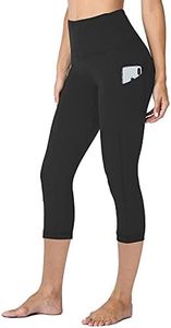 HLTPRO Leggings with Pockets for Women(Reg & Plus Size) - High Waist Tummy Control Yoga Capri Pants with Pockets for Workout Brown