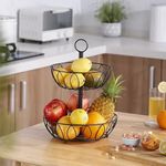 Next in Crafts 2-Tier Fruit Basket Metal Bowl Bread Baskets Detachable Holder Produce Large Stand Organizer Kitchen Storage for Fruits Breads Vegetables Multi Use Basket (Oval)