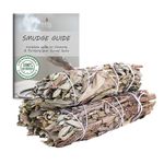 Ancient Veda 4 Inch Shasta Sage Sticks with Starter Guide, Floral Home Sage Organic for House Cleansing, Big Sage Smudge Stick Bundle Sage to Get Rid of Evil Spirits, Sage House Blessing 3 Pack