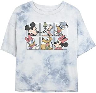 Disney Characters Mickey and Friends Grid Women's Fast Fashion Short Sleeve Tee Shirt, White/Blue, Small