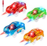 4pcs Tracks Cars Replacement Only - Light Up Magic Cars for Tracks Compatible with Glow in the Dark Toy Cars with 5 Led Flashing Lights for Most Race Tracks, Toys for 3+ Years Old Childs Boy and Girls