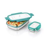 CHESA™ Stainless Steel Jumbo Unisex Lunch Box for School Office College | 920 ml + 200 ml | Airtight | Leak-Proof | Unbreakable | Snacks Tiffin Box | Light Weight | Easy Clean | Tested Ok | Aqua Blue