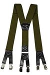 Olata Heavy Duty Y-Shape Braces/Suspenders with Six Clip Design - 4cm. Olive Green