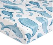 Crane Baby Crib Sheet, Whale Ocean Crib Sheets & Toddler Sheets, 100% Cotton Crib Sheets for Standard Crib Mattress, 28"x 52", Breathable Crib Sheets, Fitted Crib Sheets for Boys and Girls