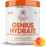 Genius Hydrate Powder Drink Mix Sour Peach Rings 50 Servings Natural Electrolyte Hydration Booster Endurance Supplement with Coconut Water Potassium Magnesium Zinc Sugar Free No Artificial Sweeteners