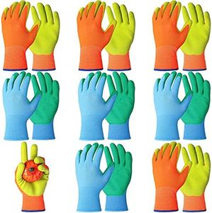 Yetene 8 Pairs Kid Rubber Gardening Gloves for Age 9 to 10 Blue Orange 16 Count Pack of 1