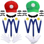 iZoeL Mario Bros Mario Hat with M Luigi Hats with L - Mario Caps Luigi Caps Mustaches Gloves Buttons - Cosplay Costume for Halloween Costumes Women Men Kids