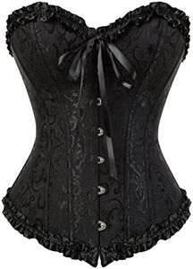 EverLove Corset Satin Overbust Lace up Busiter Shapewear Outfit Black3 2X-Large