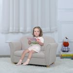 Double Kids Sofa Couch, Velvet Toddler Sofa Chair,Upholstered Kids Armchair for 1-3 Years Old Baby (Beige)
