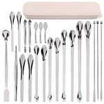 Tanstic 23Pcs Stainless Steel Lab Spatula Micro Scoop Set Including 22pcs 7cm 16cm 18cm 20cm 22cm Laboratory Tiny Mixing Spatula Scoop Measuring Spoon Long Sampling Spoon with 1Pair Gloves