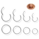 Adramata 8Pcs Surgical Steel Hinged Clicker Segment Nose Rings Helix Cartilage Hoop Sleeper Earrings Septum Couch Daith Lip Tragus Piercing Jewelry Set 16G 6-12mm Improved