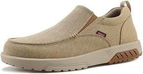 YONGJIA Men's Slip On Loafers with Arch Support Extra Cushioning and Pain Relief Orthopedic Casual Non Slip Walking Boat Shoes with Rubber Sole, Khaki, 13