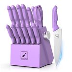 imarku Kitchen Knife Set, Sharp Knife Set with Built-in Sharpener, Japanese Stainless Steel Knife Set with Block and Non-Slip Ergonomic Handle, Dishwasher Safe, 14 PCS Best Father's Day Gift, Purple