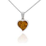 AMBEDORA Women's Necklace with Amber, Polished Sterling Silver, Baltic Amber in Cognac Colour, Silver Pendant Amber Heart Size S with Chain