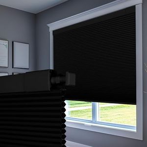 Boolegon No Drill Blinds for Windows Blackout Cellular Shades Cordless No Tools Honeycomb Pull Down Blinds Easy Install No Screws Cellular Blinds for Door, Home, Black