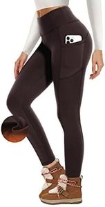 GAYHAY Fleece Lined Leggings Women with Pockets - Thermal High Waisted Winter Yoga Pants Warm Thick Leggings for Workout Dark Brown