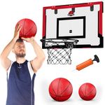 24" x 16" Large Basketball Hoop Indoor, Over Door Basketball Hoop with Sturdy Backboard, Big Basketball Toys Gifts Ideas for Man Kids Teens Adults Boys Girls - Red