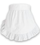 CRB Fashion Waist Apron Kitchen Cooking Restaurant 100% Cotton Bistro Half Aprons with Pockets For Girl Woman, White, One Size