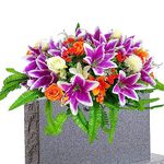 FLOWERIA Grave Flowers for Cemetery Flowers for Headstones Saddle Realistic Vibrant Lilies and Roses, Outdoor Long-Lasting and Easy Fit