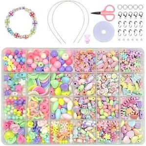 Massmot 580Pcs Beads for Kids Crafts, Children's Jewelry Making Kit, DIY Bracelets Necklace Hairband and Rings Craft Kits for 4-12 Years Old Little Girls, Multicolor