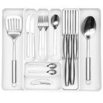 nuovva Cutlery Drawer Organiser – Adjustable Utensil Tray for Drawers – Expandable Cutlery Set Holder – Compact Drawer Divider for Knives, Forks and Spoons – White Cutlery Divider