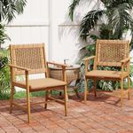 PHI VILLA Outdoor Acacia Wood Dining Chairs Set of 2, Armchairs with Strong Wicker Back & Seat, Farmhouse Style Teak Patio Deck Yard Balcony Garden Furniture