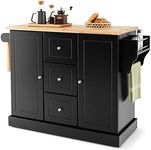 Giantex Kitchen Island Cart, Large Trolley Cart, Large Cabinet, Drawers, Spice Rack, Towel Rack, Rolling Serving Trolley Cabinet, Kitchen Island Trolley for Kitchen Dining Room (Model 6 Black)