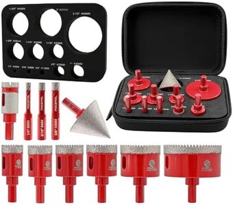 Diamond Core Drill Bit Set - FOCSTOL 11pcs (6/8/10/25/28/32/35/45/65mm+20mm Drilling Milling Bit+50mm Beveling Chamfer Bit) Hole Saw Kit for Porcelain Ceramic Tile Marble Granite with Triangle Shank