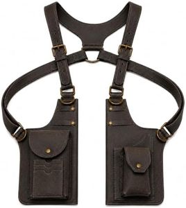 DXOKNQG Men's Dual Shoulder Underarm Bag, Vintage PU Leather, Dark Brown