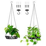 2PCS Metal Plant Hanger,12inch Modern Hanging Plant Basket Shelf Decorative for Indoor Outdoor,Planter Flower Pots Holder with Chain and Ceiling Hook for Window,Balcony,Porch,Home Deco - Black