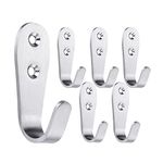 Mokife Coat Hooks Wall Mounted, 6 Pack Single Door Hooks Heavy Duty Brushed Wall Hook Stainless Steel, Large J Metal Hook for Hanging Clothes Jackets Robes Towels Hats Keys Bags Cups, Silver