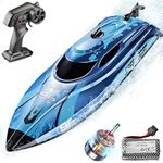 BEZGAR RC Boat - Remote Control Boat for Kids and Adults, 2.4GHz LED Light Boats with 700mAh Rechargeable Battery, Fast Racing RC Boat for Lakes & Pools, Toy for Birthday - TX126 Blue