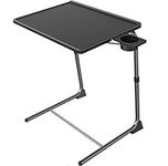 CHAUDHARY Portable Table Mate Ultra Folding TV Dinner Laptop Tray Side Table and Cup Holder, Adjustable to 6 Heights 3 Angles Home Office Desk, Black