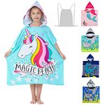 Athaelay Unicorn Design Poncho Towel for Girls Ultra Soft Swimsuit Cover-ups with Drawstring Bag for 3 to 10 Years Kids Bath Beach and Pool