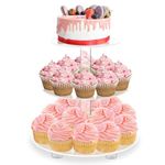 YestBuy 3 Tier Round Cupcake Stand with Base, Acrylic Cake Stand, Cupcake Tower Stand, Premium Cupcake Holder for 28 Cupcakes, Display for Pastry Wedding Birthday Party (4" Between 2 Layers)…