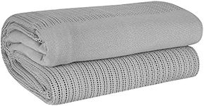 EHC Cotton Soft Hand Woven Reversible Lightweight Adult Cellular Blanket, Double 230cm x 230cm, Smoke