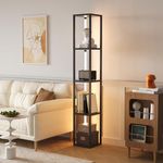 COTUBLR Floor Lamp with Shelves, Display Shelf with Lights, Corner Lamp with 3 Color Temperature, Standing Lamp for Living Room, Black