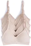 Caramel Cantina 4 Pack V Neck Padded Bralette Adjustable Straps (S/M, 4PK Praline)