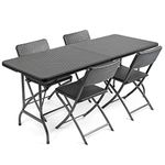 CHRISTOW Garden Tables and Chairs Rattan Effect Folding Patio Furniture (5 Piece Set) (6ft)