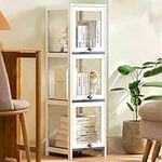 Glass Display Cabinets, Display case, Freestanding Floor Cabinet, Curio Showcase with Glass Doors, Transparent on Four Sides, for Living Room Bedroom Office 30*32*106cm/11.8*12.6*41.7in white